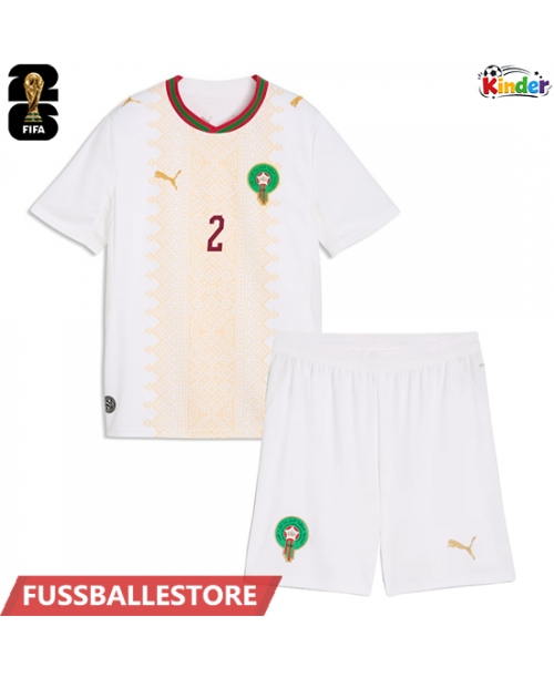 Günstige Marokko Achraf Hakimi #2 Auswärts Trikotsatzt Kinder WM 2026 Kurzarm (+ Kurze Hosen)